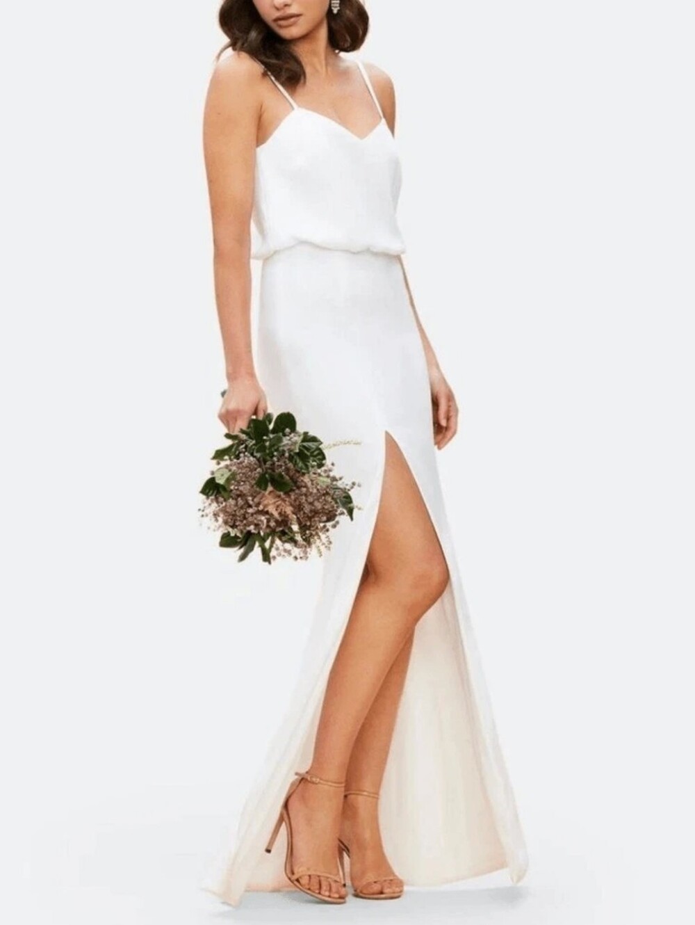 Dress The Population "Gracelyn" Off White Blouson Drape Long Gown XL NWT